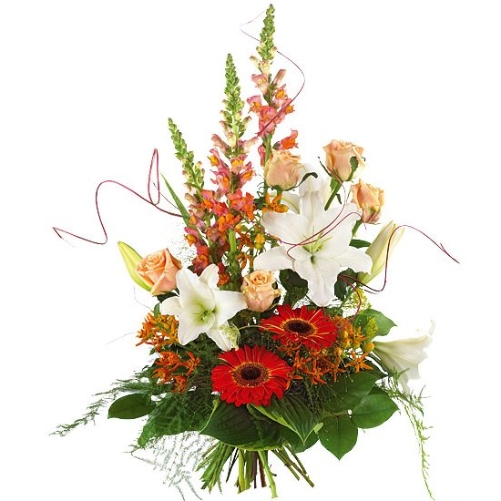 Gestaffelter Blumenstrau&szlig; in rot, wei&szlig; und orange